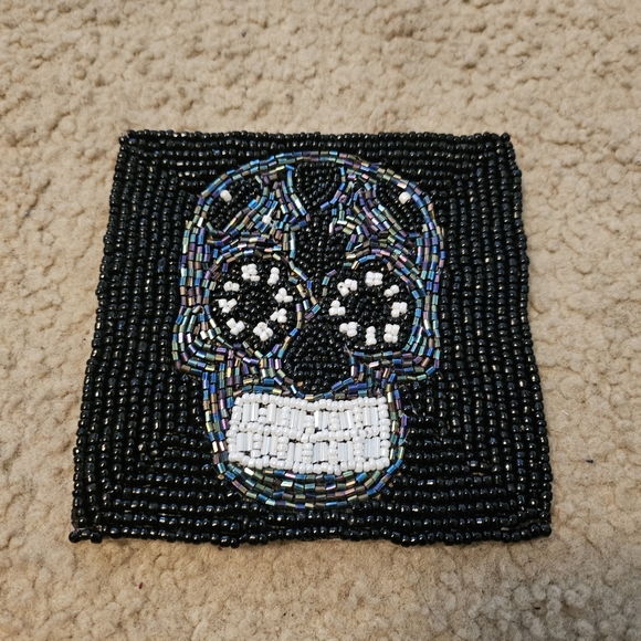 Halloween coaster set of 4 skull beaded drink glass coasters - Picture 2 of 3